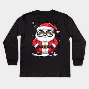 Panda Fat Xmas Funny Panda Cute Christmas Santa Claus Team Kids Long Sleeve T-Shirt